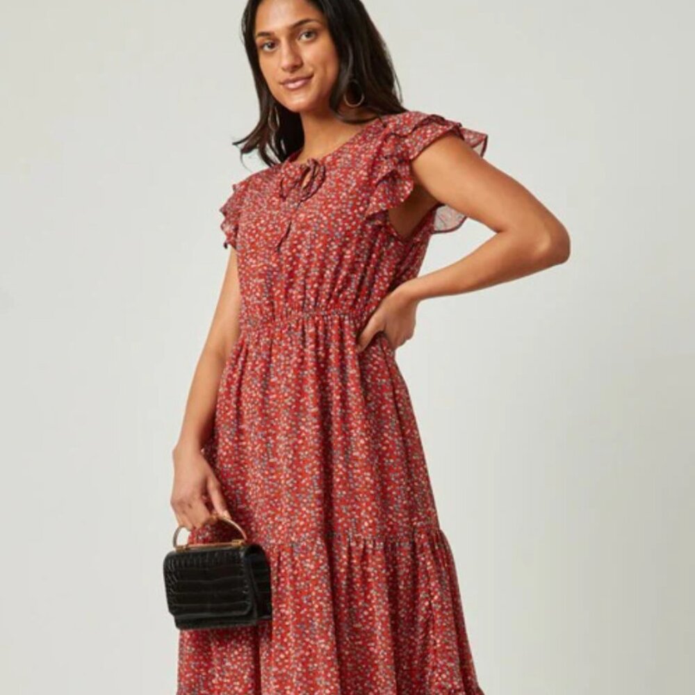 Old Navy Pink Floral Prairie Midi Dress‎ XXL Cottagecore Boho Summer